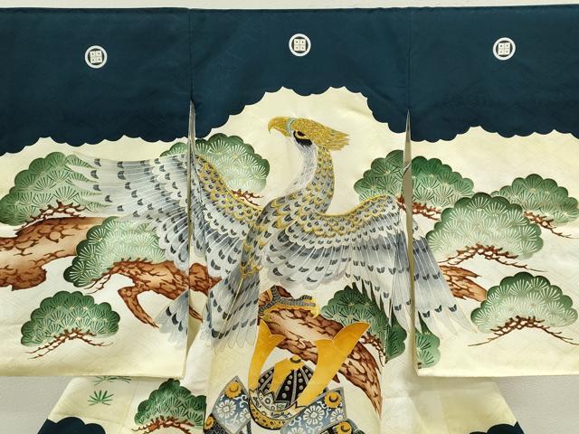 平和屋着物[]お宮参り　男の子　祝着　産着　初着　のしめ　刺繍　鷹　兜松文　金彩　逸品　CAAZ6970ze