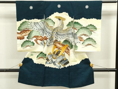 平和屋着物[]お宮参り　男の子　祝着　産着　初着　のしめ　刺繍　鷹　兜松文　金彩　逸品　CAAZ6970ze