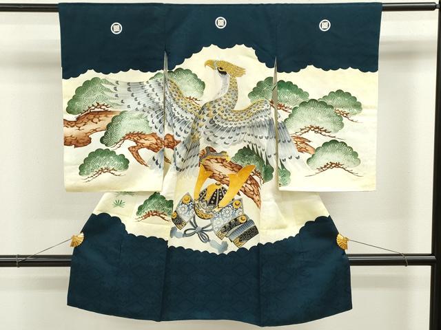 平和屋着物[]お宮参り　男の子　祝着　産着　初着　のしめ　刺繍　鷹　兜松文　金彩　逸品　CAAZ6970ze