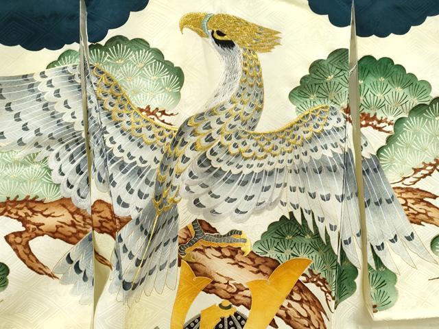 平和屋着物[]お宮参り　男の子　祝着　産着　初着　のしめ　刺繍　鷹　兜松文　金彩　逸品　CAAZ6970ze