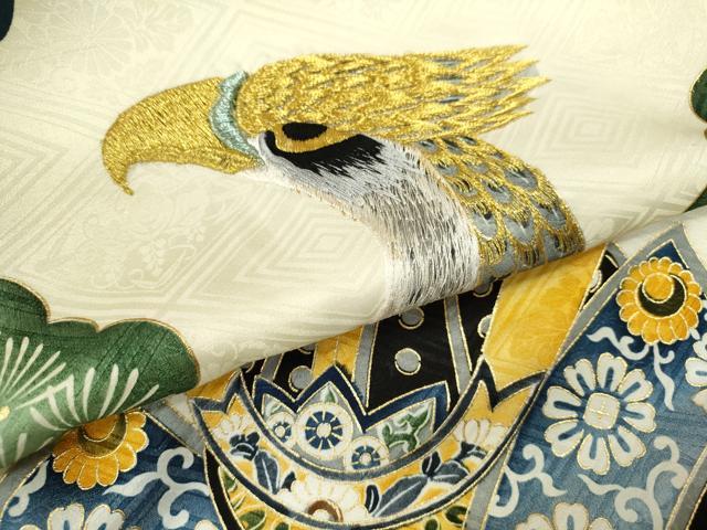 平和屋着物[]お宮参り　男の子　祝着　産着　初着　のしめ　刺繍　鷹　兜松文　金彩　逸品　CAAZ6970ze