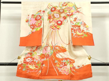 平和屋着物[]お宮参り 女の子 祝着 産着 初着 のしめ 刺繍 花束文 金彩 逸品 CAAZ6971ze