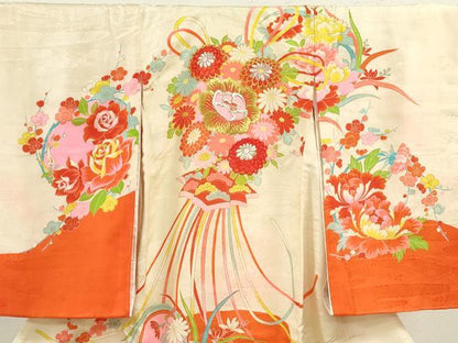 平和屋着物[]お宮参り　女の子　祝着　産着　初着　のしめ　刺繍　花束文　金彩　逸品　CAAZ6971ze