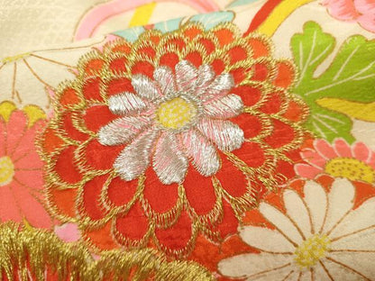 平和屋着物[]お宮参り　女の子　祝着　産着　初着　のしめ　刺繍　花束文　金彩　逸品　CAAZ6971ze