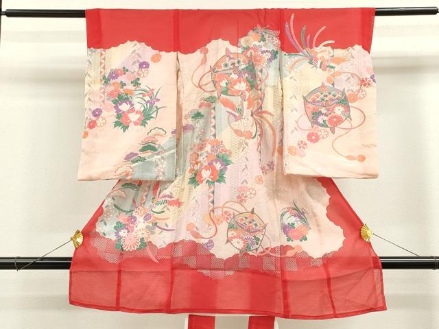平和屋着物＊夏物 お宮参り 女の子 祝着 産着 初着 のしめ 絽 糸車鳳凰草花文 銀彩 逸品 CAAZ6973ze