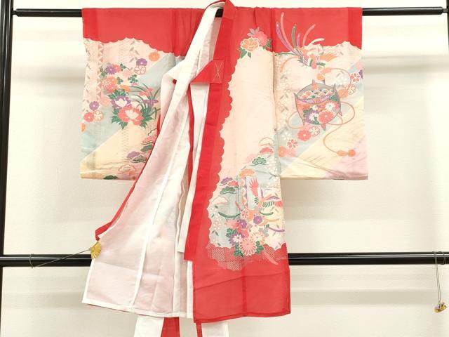 平和屋着物＊夏物 お宮参り 女の子 祝着 産着 初着 のしめ 絽 糸車鳳凰草花文 銀彩 逸品 CAAZ6973ze