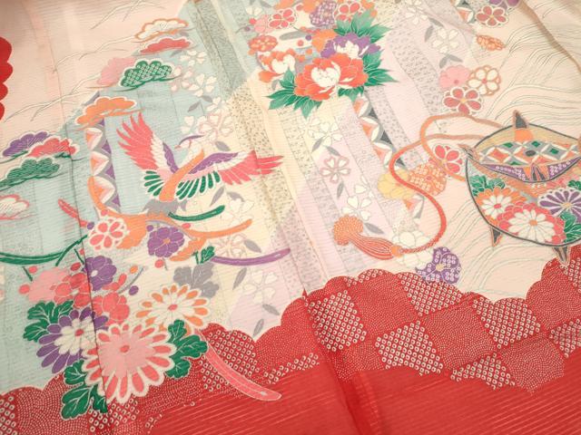 平和屋着物＊夏物 お宮参り 女の子 祝着 産着 初着 のしめ 絽 糸車鳳凰草花文 銀彩 逸品 CAAZ6973ze