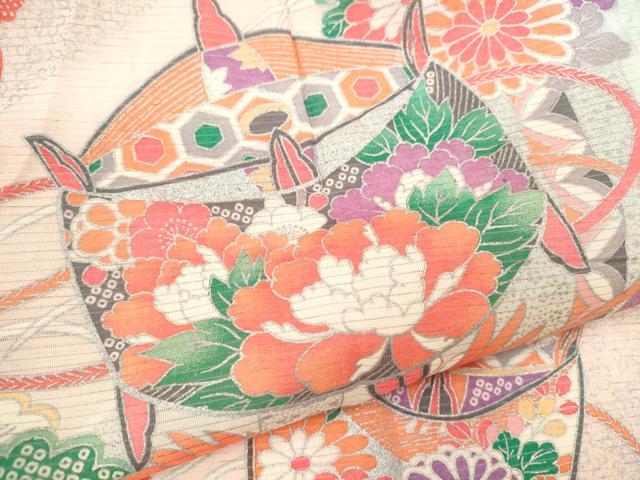 平和屋着物＊夏物 お宮参り 女の子 祝着 産着 初着 のしめ 絽 糸車鳳凰草花文 銀彩 逸品 CAAZ6973ze