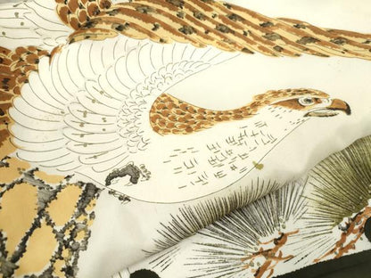 平和屋着物[]お宮参り　男の子　祝着　産着　初着　のしめ　手描き　鷹　松　金彩　逸品　CAAZ6975ze