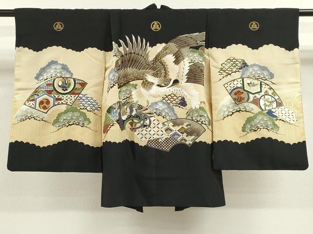 平和屋着物[]七五三　男の子　羽織　鷹　鳳凰吉祥松文　金彩　洗える着物　CAAZ6976ze