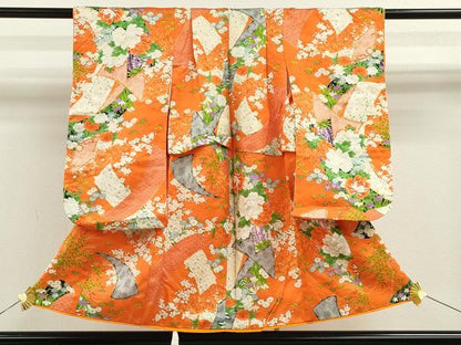 平和屋着物[]七五三　女の子　３歳　祝着　三つ身　短冊草花文　金彩　逸品　CAAZ6977ze
