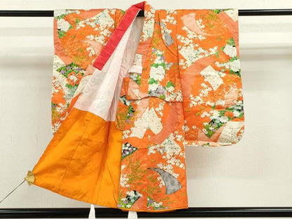 平和屋着物[]七五三　女の子　３歳　祝着　三つ身　短冊草花文　金彩　逸品　CAAZ6977ze