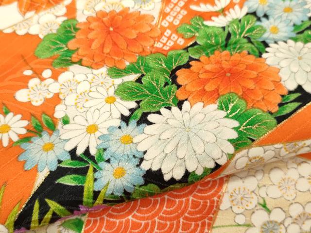 平和屋着物[]七五三　女の子　３歳　祝着　三つ身　短冊草花文　金彩　逸品　CAAZ6977ze