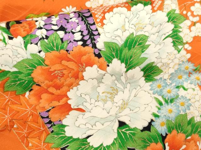 平和屋着物[]七五三　女の子　３歳　祝着　三つ身　短冊草花文　金彩　逸品　CAAZ6977ze