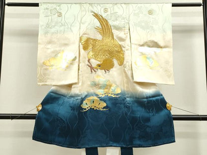 平和屋着物[]お宮参り　男の子　祝着　産着　初着　のしめ　鷹　立涌松花文　暈し染め　金銀彩　逸品　CAAZ6978ze