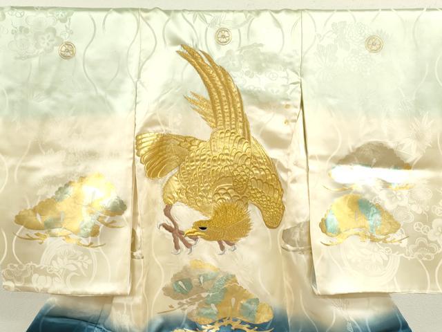 平和屋着物[]お宮参り　男の子　祝着　産着　初着　のしめ　鷹　立涌松花文　暈し染め　金銀彩　逸品　CAAZ6978ze