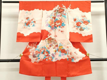 平和屋着物[]お宮参り　女の子　祝着　産着　初着　のしめ　駒刺繍　御所車地紙草花文　金彩　逸品　CAAZ6980ze