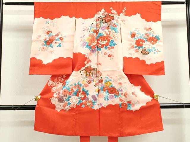 平和屋着物[]お宮参り　女の子　祝着　産着　初着　のしめ　駒刺繍　御所車地紙草花文　金彩　逸品　CAAZ6980ze