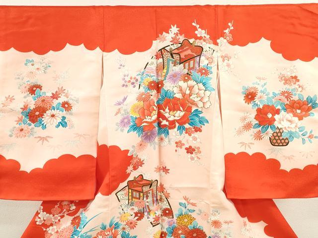 平和屋着物[]お宮参り　女の子　祝着　産着　初着　のしめ　駒刺繍　御所車地紙草花文　金彩　逸品　CAAZ6980ze