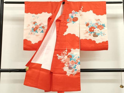 平和屋着物[]お宮参り　女の子　祝着　産着　初着　のしめ　駒刺繍　御所車地紙草花文　金彩　逸品　CAAZ6980ze