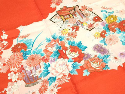 平和屋着物[]お宮参り　女の子　祝着　産着　初着　のしめ　駒刺繍　御所車地紙草花文　金彩　逸品　CAAZ6980ze