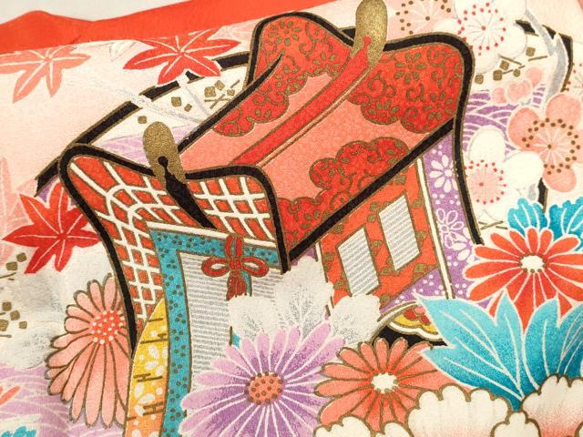 平和屋着物[]お宮参り　女の子　祝着　産着　初着　のしめ　駒刺繍　御所車地紙草花文　金彩　逸品　CAAZ6980ze