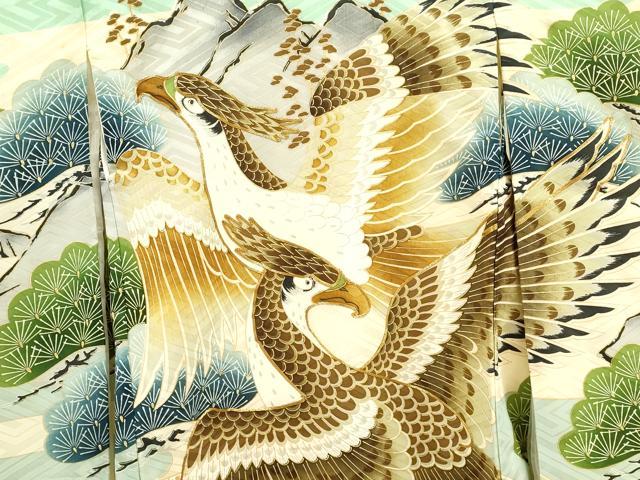 平和屋着物[]お宮参り　男の子　祝着　産着　初着　のしめ　駒刺繍　鷹　エ霞松文　金彩　逸品　CAAZ6981ze