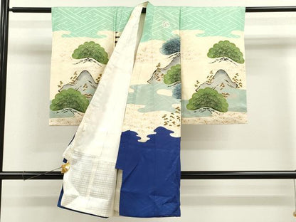 平和屋着物[]お宮参り　男の子　祝着　産着　初着　のしめ　駒刺繍　鷹　エ霞松文　金彩　逸品　CAAZ6981ze
