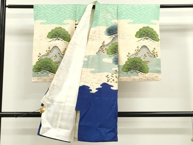 平和屋着物[]お宮参り　男の子　祝着　産着　初着　のしめ　駒刺繍　鷹　エ霞松文　金彩　逸品　CAAZ6981ze