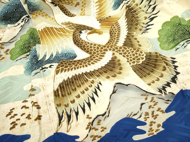 平和屋着物[]お宮参り　男の子　祝着　産着　初着　のしめ　駒刺繍　鷹　エ霞松文　金彩　逸品　CAAZ6981ze
