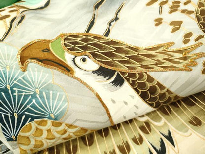 平和屋着物[]お宮参り　男の子　祝着　産着　初着　のしめ　駒刺繍　鷹　エ霞松文　金彩　逸品　CAAZ6981ze