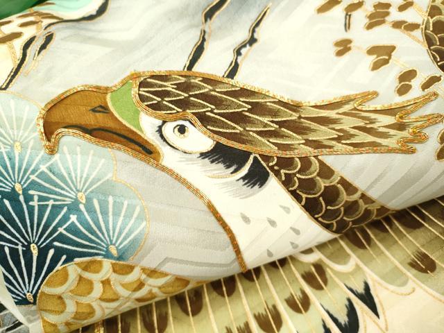 平和屋着物[]お宮参り　男の子　祝着　産着　初着　のしめ　駒刺繍　鷹　エ霞松文　金彩　逸品　CAAZ6981ze