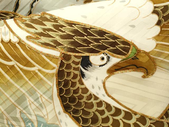 平和屋着物[]お宮参り　男の子　祝着　産着　初着　のしめ　駒刺繍　鷹　エ霞松文　金彩　逸品　CAAZ6981ze