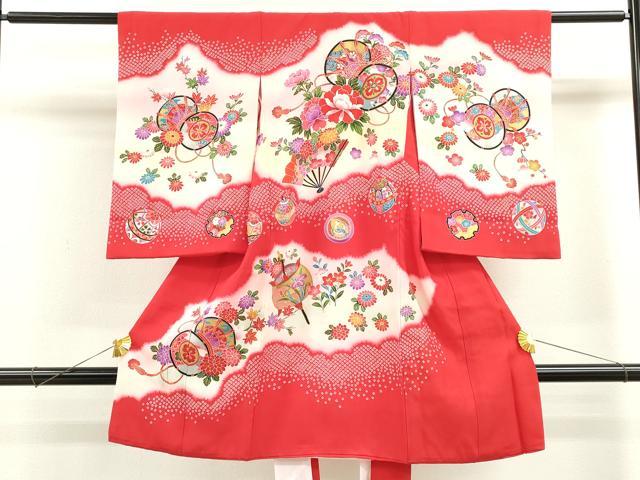 平和屋着物[]お宮参り　女の子　祝着　産着　初着　のしめ　鼓吉祥飛鶴草花文　暈し染め　金銀彩　逸品　CAAZ6982ze