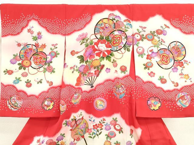 平和屋着物[]お宮参り　女の子　祝着　産着　初着　のしめ　鼓吉祥飛鶴草花文　暈し染め　金銀彩　逸品　CAAZ6982ze