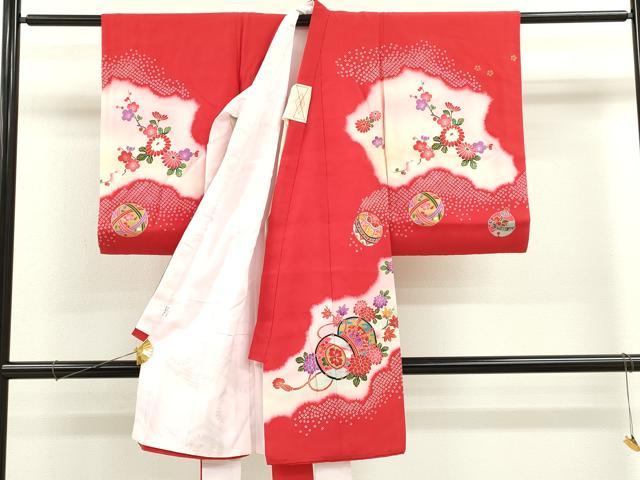 平和屋着物[]お宮参り　女の子　祝着　産着　初着　のしめ　鼓吉祥飛鶴草花文　暈し染め　金銀彩　逸品　CAAZ6982ze