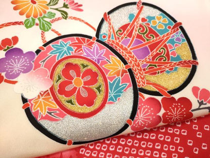 平和屋着物[]お宮参り　女の子　祝着　産着　初着　のしめ　鼓吉祥飛鶴草花文　暈し染め　金銀彩　逸品　CAAZ6982ze