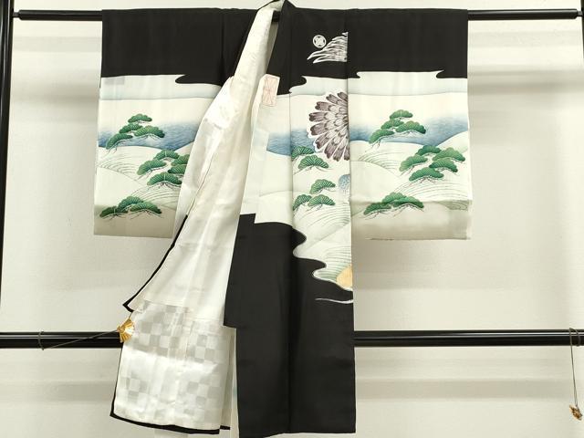 平和屋着物[]お宮参り　男の子　祝着　産着　初着　のしめ　駒刺繍　鷹　風景松文　暈し染め　銀彩　逸品　CAAZ6983ze