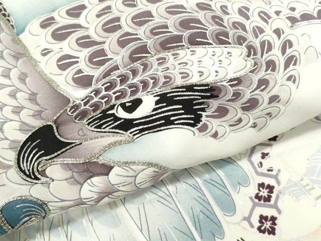 平和屋着物[]お宮参り　男の子　祝着　産着　初着　のしめ　駒刺繍　鷹　風景松文　暈し染め　銀彩　逸品　CAAZ6983ze