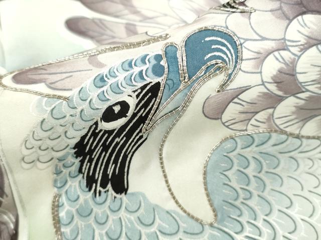 平和屋着物[]お宮参り　男の子　祝着　産着　初着　のしめ　駒刺繍　鷹　風景松文　暈し染め　銀彩　逸品　CAAZ6983ze