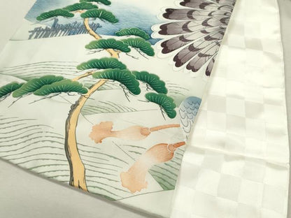 平和屋着物[]お宮参り　男の子　祝着　産着　初着　のしめ　駒刺繍　鷹　風景松文　暈し染め　銀彩　逸品　CAAZ6983ze