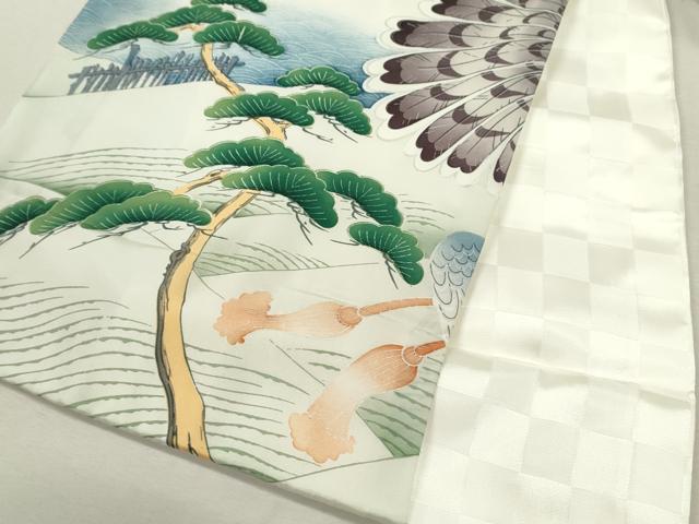 平和屋着物[]お宮参り　男の子　祝着　産着　初着　のしめ　駒刺繍　鷹　風景松文　暈し染め　銀彩　逸品　CAAZ6983ze