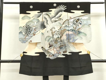 平和屋着物[]お宮参り　男の子　祝着　産着　初着　のしめ　鷹　龍　兜　吉祥松文　金銀彩　逸品　CAAZ6984ze