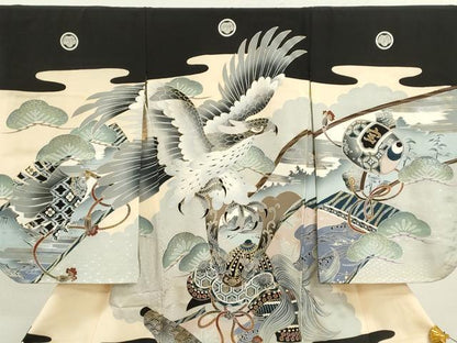 平和屋着物[]お宮参り　男の子　祝着　産着　初着　のしめ　鷹　龍　兜　吉祥松文　金銀彩　逸品　CAAZ6984ze