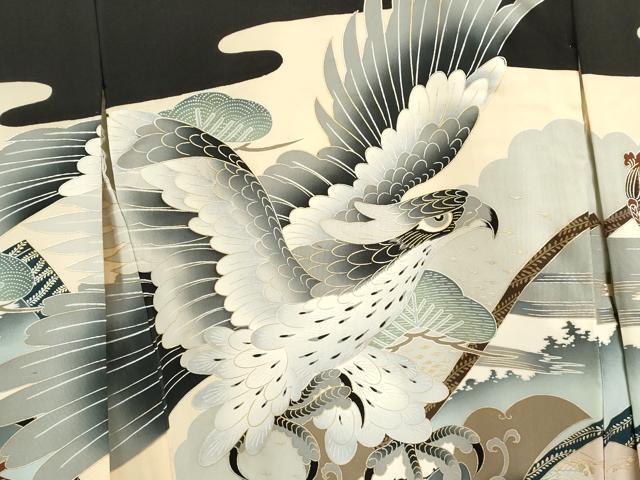 平和屋着物[]お宮参り　男の子　祝着　産着　初着　のしめ　鷹　龍　兜　吉祥松文　金銀彩　逸品　CAAZ6984ze