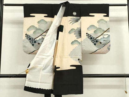 平和屋着物[]お宮参り　男の子　祝着　産着　初着　のしめ　鷹　龍　兜　吉祥松文　金銀彩　逸品　CAAZ6984ze