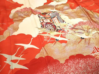 平和屋着物[]お宮参り　女の子　祝着　産着　初着　のしめ　雲取り飛鶴御所車文　金銀彩　逸品　CAAZ6985ze