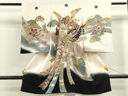 平和屋着物[]お宮参り　男の子　祝着　産着　初着　のしめ　刺繍　龍　兜　飛鶴束ね熨斗吉祥文　暈し染め　金銀彩　逸品　CAAZ6986ze