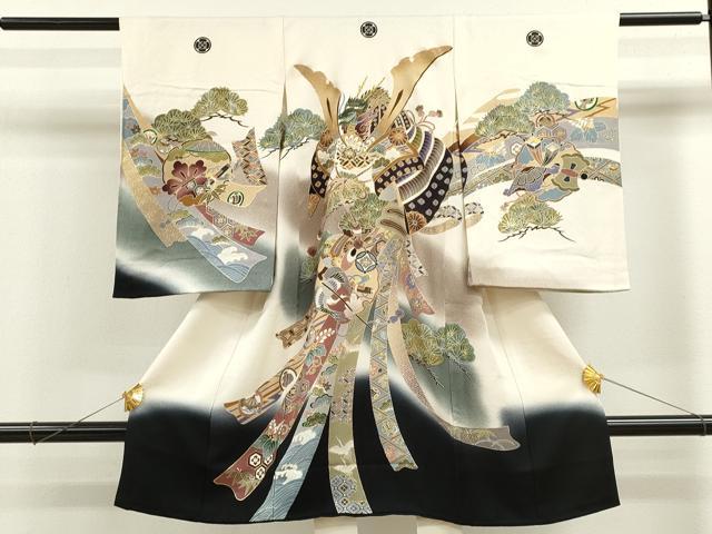 平和屋着物[]お宮参り　男の子　祝着　産着　初着　のしめ　刺繍　龍　兜　飛鶴束ね熨斗吉祥文　暈し染め　金銀彩　逸品　CAAZ6986ze