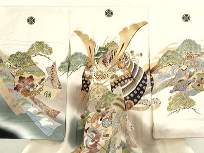 平和屋着物[]お宮参り　男の子　祝着　産着　初着　のしめ　刺繍　龍　兜　飛鶴束ね熨斗吉祥文　暈し染め　金銀彩　逸品　CAAZ6986ze